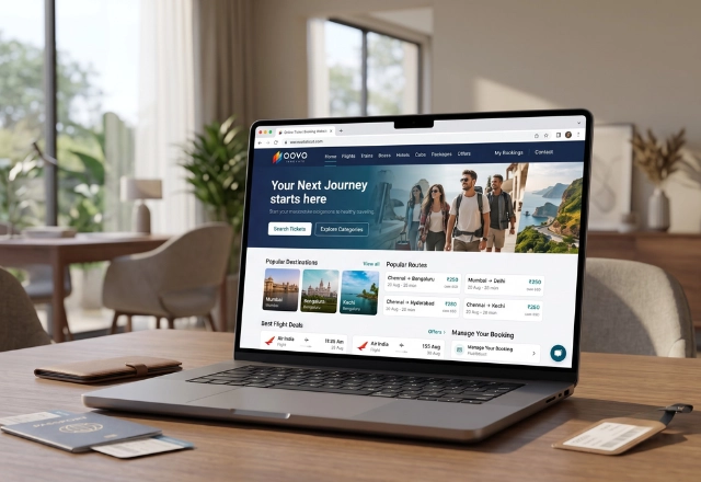 Ticket booking website displayed on laptop
